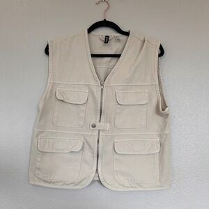 H&M Divided Utility Vest Beige Tan Cotton Zip Cargo Pocket Gorpcore Mens Small